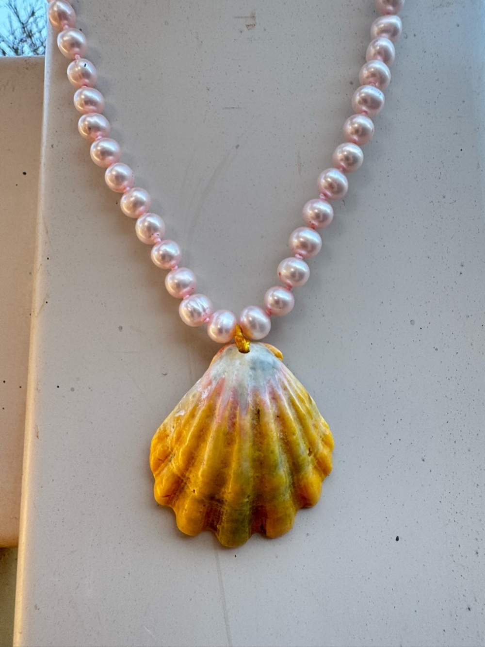 Rare Hawaii solid 10k gold genuine pearl/sunrise shell necklace-for royalty - Picture 6 of 15